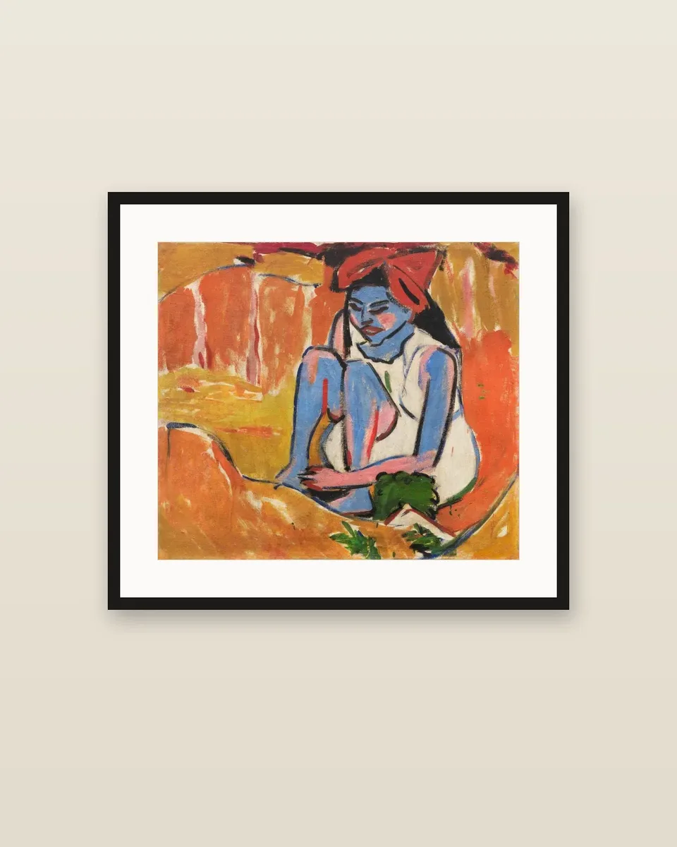 Das blaue Mädchen in der Sonne by Ernst Ludwig Kirchner, framed