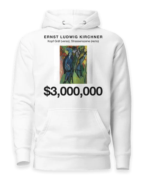 Kopf Gräf (verso); Strassenszene (recto) by Ernst Ludwig Kirchner, on a white hoodie