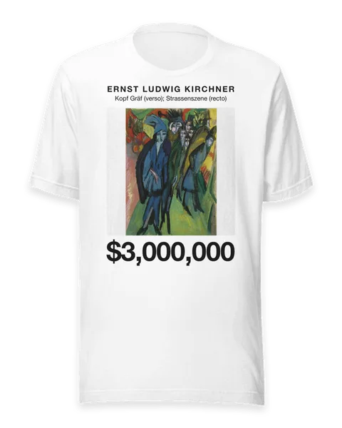 Kopf Gräf (verso); Strassenszene (recto) by Ernst Ludwig Kirchner, on a white t-shirt