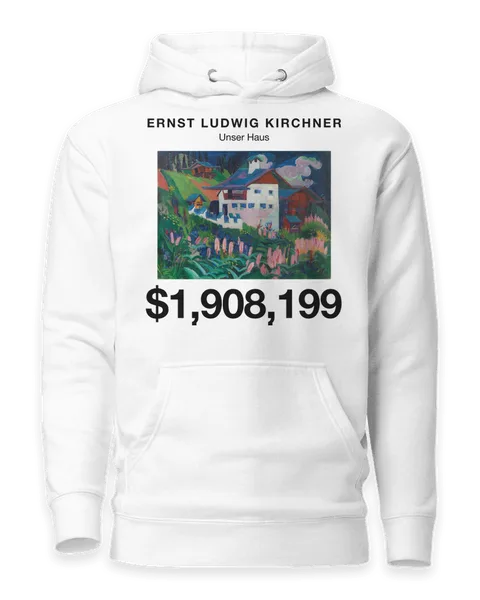 Unser Haus by Ernst Ludwig Kirchner, on a white hoodie