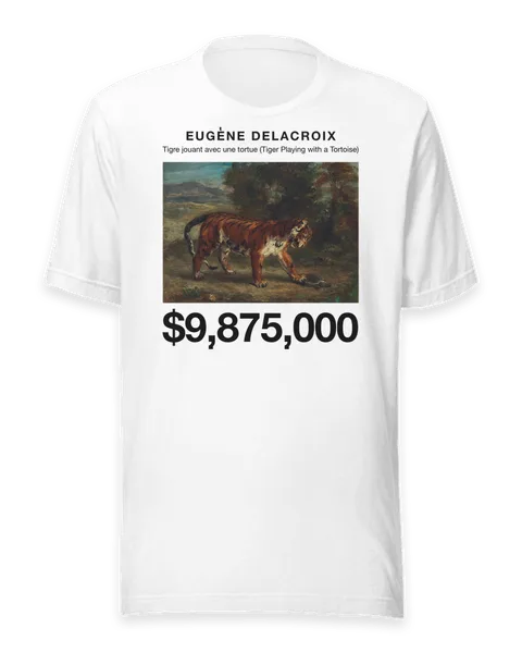 Tigre jouant avec une tortue (Tiger Playing with a Tortoise) by Eugène Delacroix, on a white t-shirt