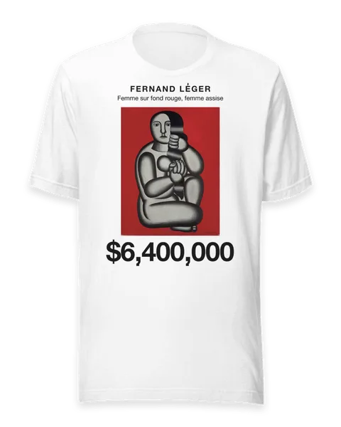 Femme sur fond rouge, femme assise by Fernand Léger, on a white t-shirt