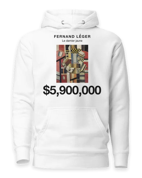 Le damier jaune by Fernand Léger, on a white hoodie