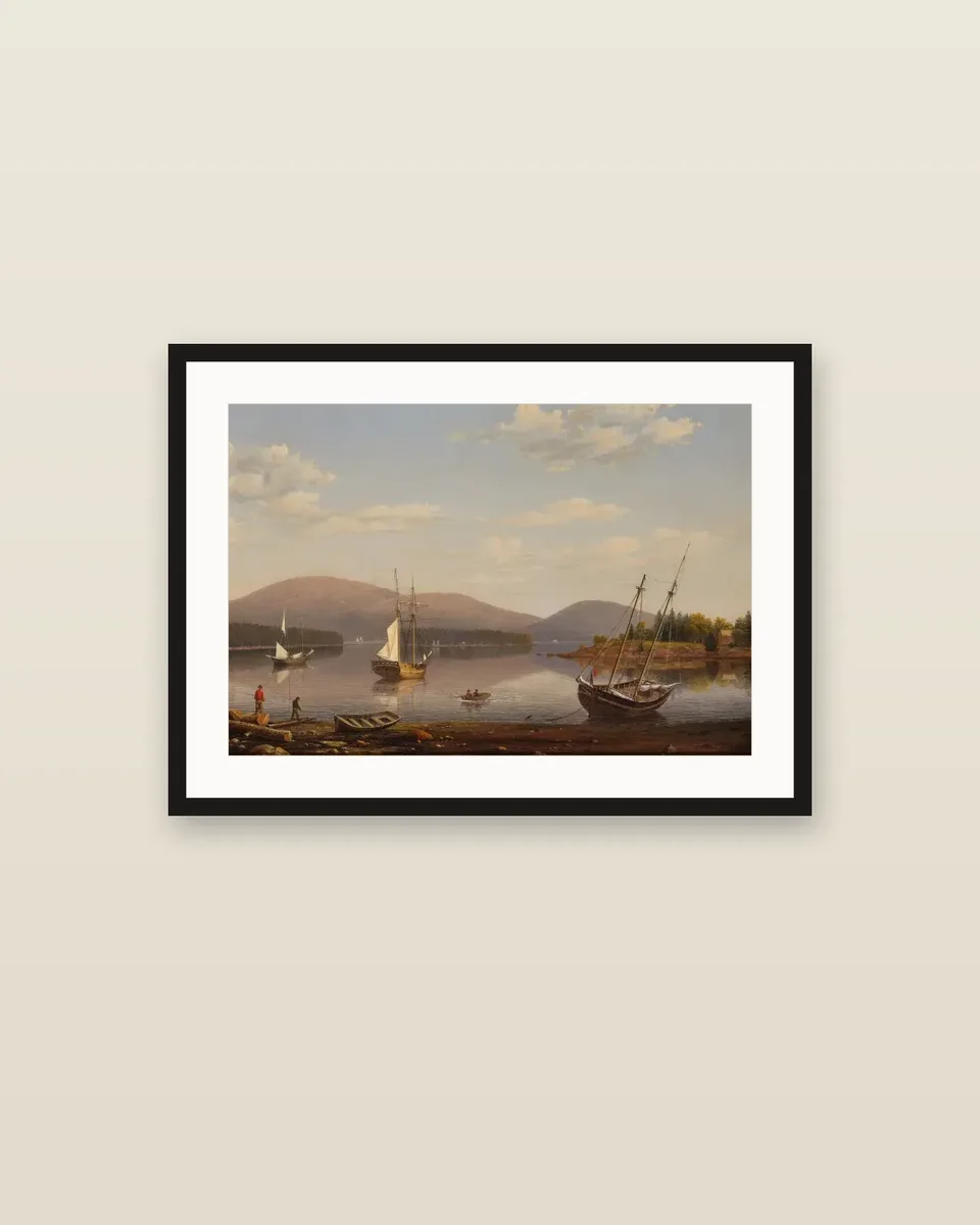 Bar Island and Mount Desert Mountains from Somes Settlement by Fitz Henry Lane, framed