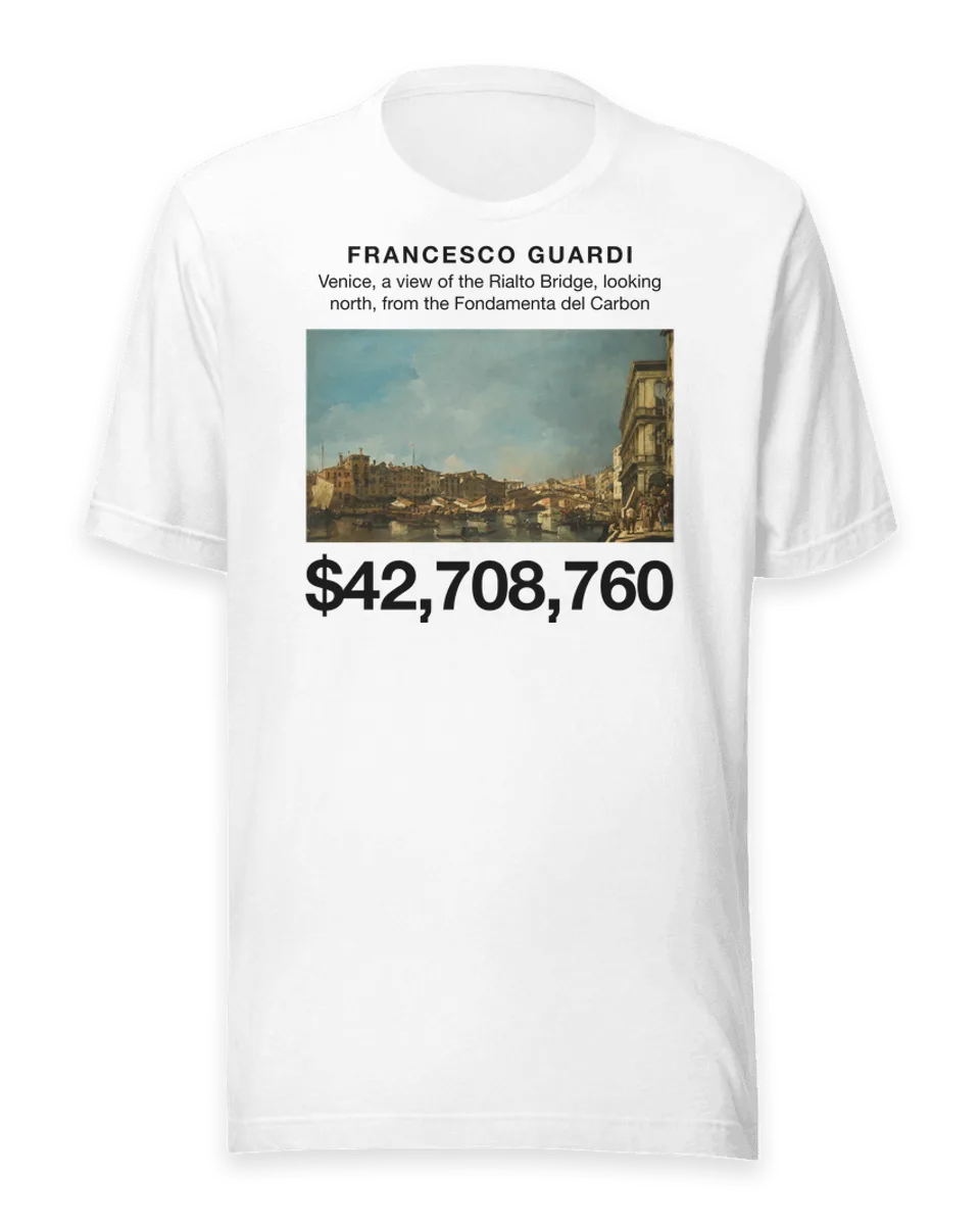 T-shirt: Venice, a view of the Rialto Bridge, looking north, from the Fondamenta del Carbon by Francesco Guardi