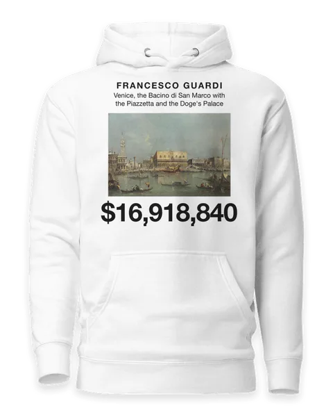 Venice, the Bacino di San Marco with the Piazzetta and the Doge's Palace by Francesco Guardi, on a white hoodie