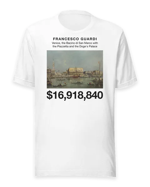 Venice, the Bacino di San Marco with the Piazzetta and the Doge's Palace by Francesco Guardi, on a white t-shirt
