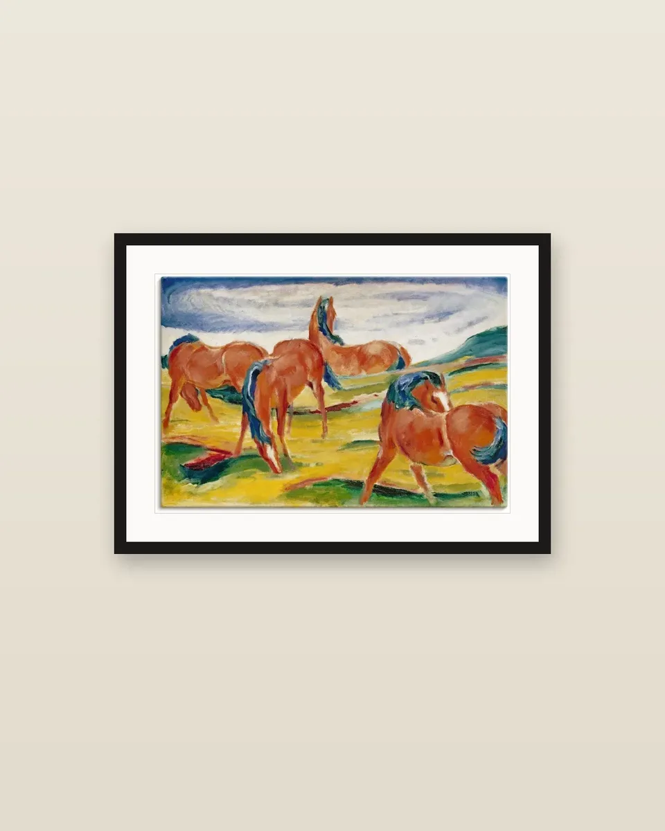 Weidende Pferde III by Franz Marc, framed
