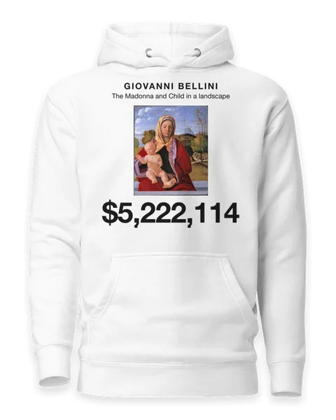 The Madonna and Child in a landscape by Giovanni Bellini, on a white hoodie