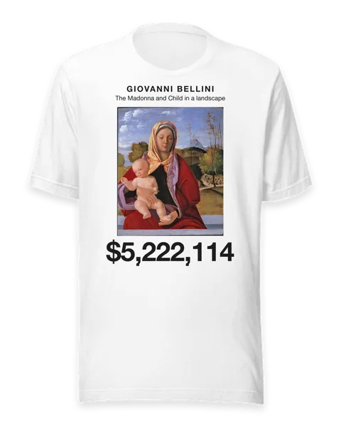 The Madonna and Child in a landscape by Giovanni Bellini, on a white t-shirt