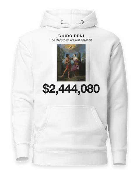 The Martyrdom of Saint Apollonia by Guido Reni, on a white hoodie