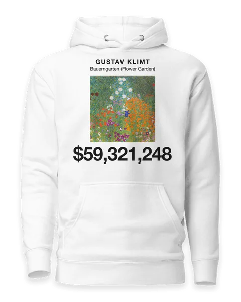 Bauerngarten (Flower Garden) by Gustav Klimt, on a white hoodie