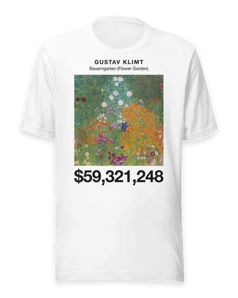 Bauerngarten (Flower Garden) by Gustav Klimt, on a white t-shirt