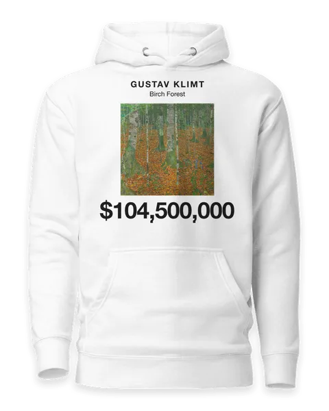 Birch Forest by Gustav Klimt, on a white hoodie