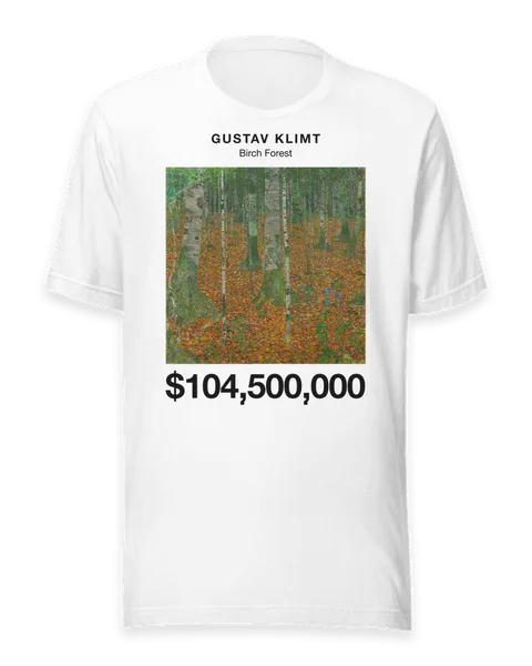 Birch Forest by Gustav Klimt, on a white t-shirt