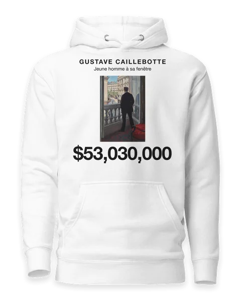 Jeune homme à sa fenêtre by Gustave Caillebotte, on a white hoodie