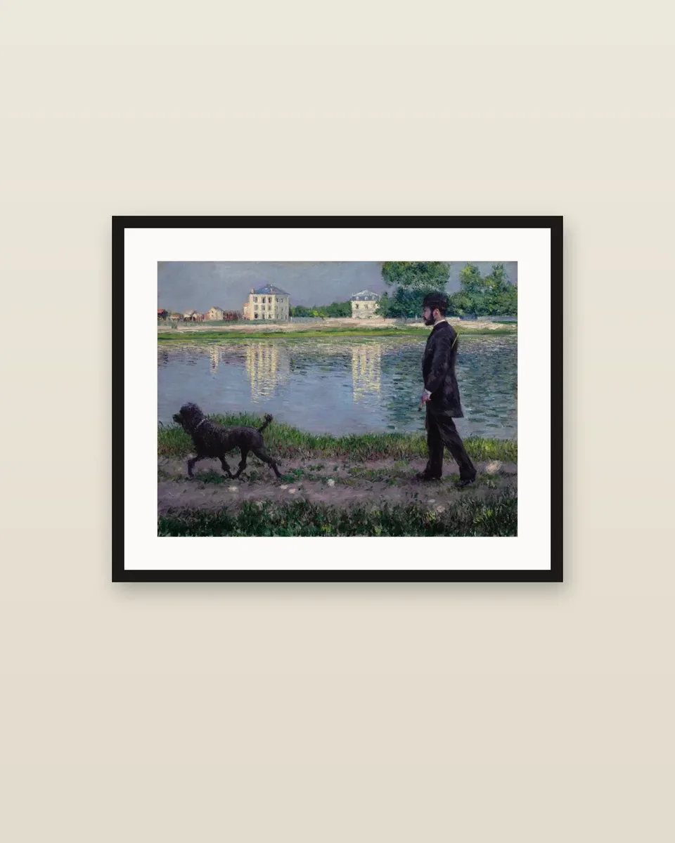 Richard Gallo et son chien Dick, au Petit-Gennevilliers by Gustave Caillebotte, framed