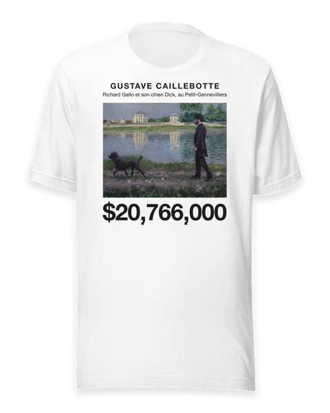 Richard Gallo et son chien Dick, au Petit-Gennevilliers by Gustave Caillebotte, on a white t-shirt