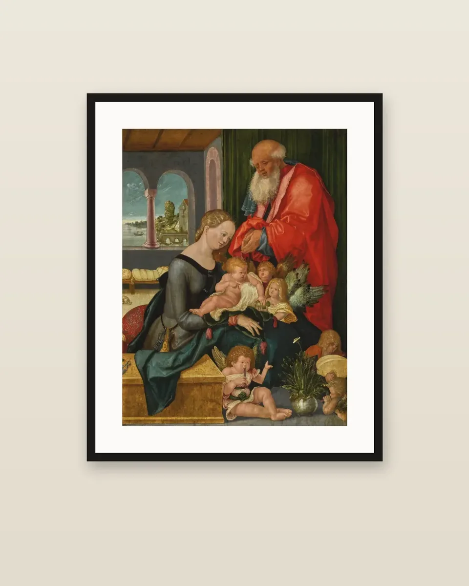The Holy Family with five angels by Hans Baldung Grien, framed