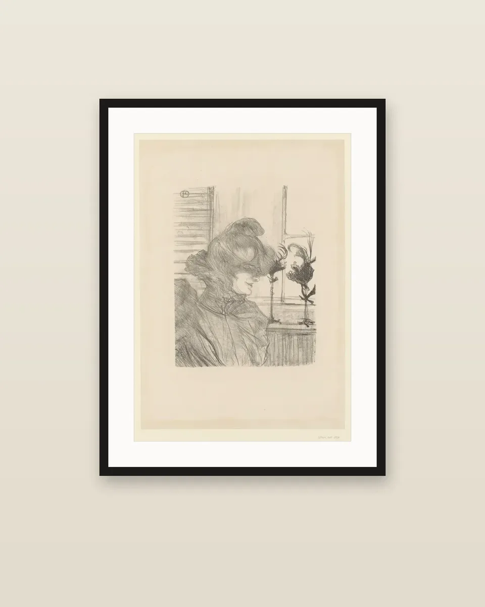La Modiste, Mademoiselle Margouin by Henri de Toulouse-Lautrec, framed