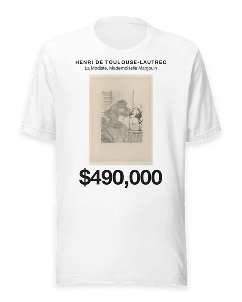 La Modiste, Mademoiselle Margouin by Henri de Toulouse-Lautrec, on a white t-shirt
