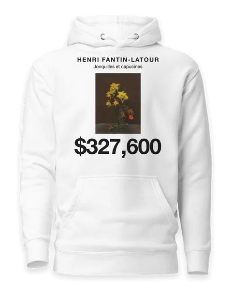 Jonquilles et capucines by Henri Fantin-Latour, on a white hoodie