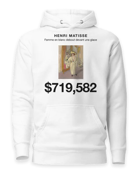 Femme en blanc debout devant une glace by Henri Matisse, on a white hoodie