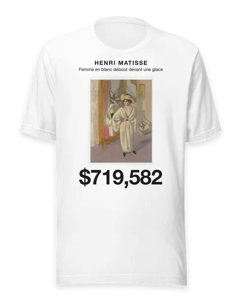 Femme en blanc debout devant une glace by Henri Matisse, on a white t-shirt