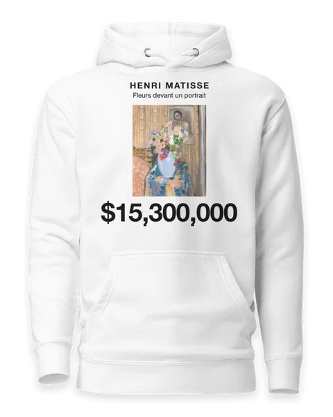 Fleurs devant un portrait by Henri Matisse, on a white hoodie