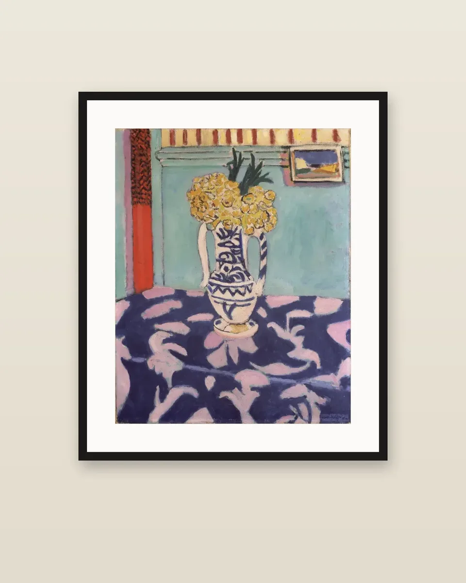 Les coucous, tapis bleu et rose by Henri Matisse, framed