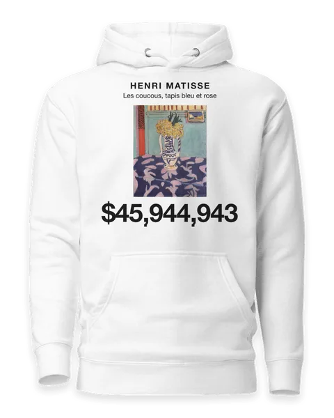 Les coucous, tapis bleu et rose by Henri Matisse, on a white hoodie