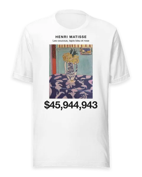 Les coucous, tapis bleu et rose by Henri Matisse, on a white t-shirt