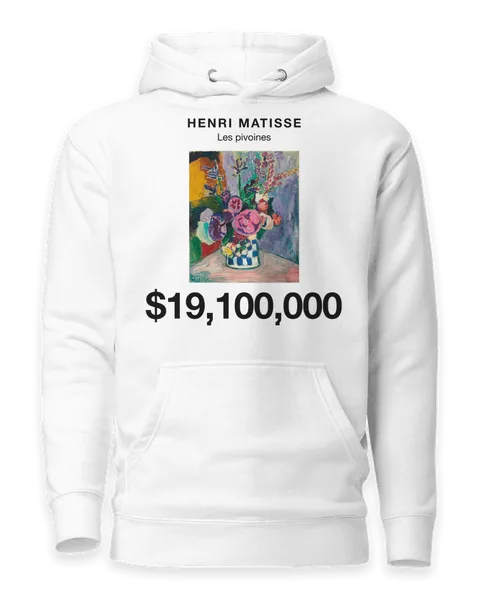 Les pivoines by Henri Matisse, on a white hoodie
