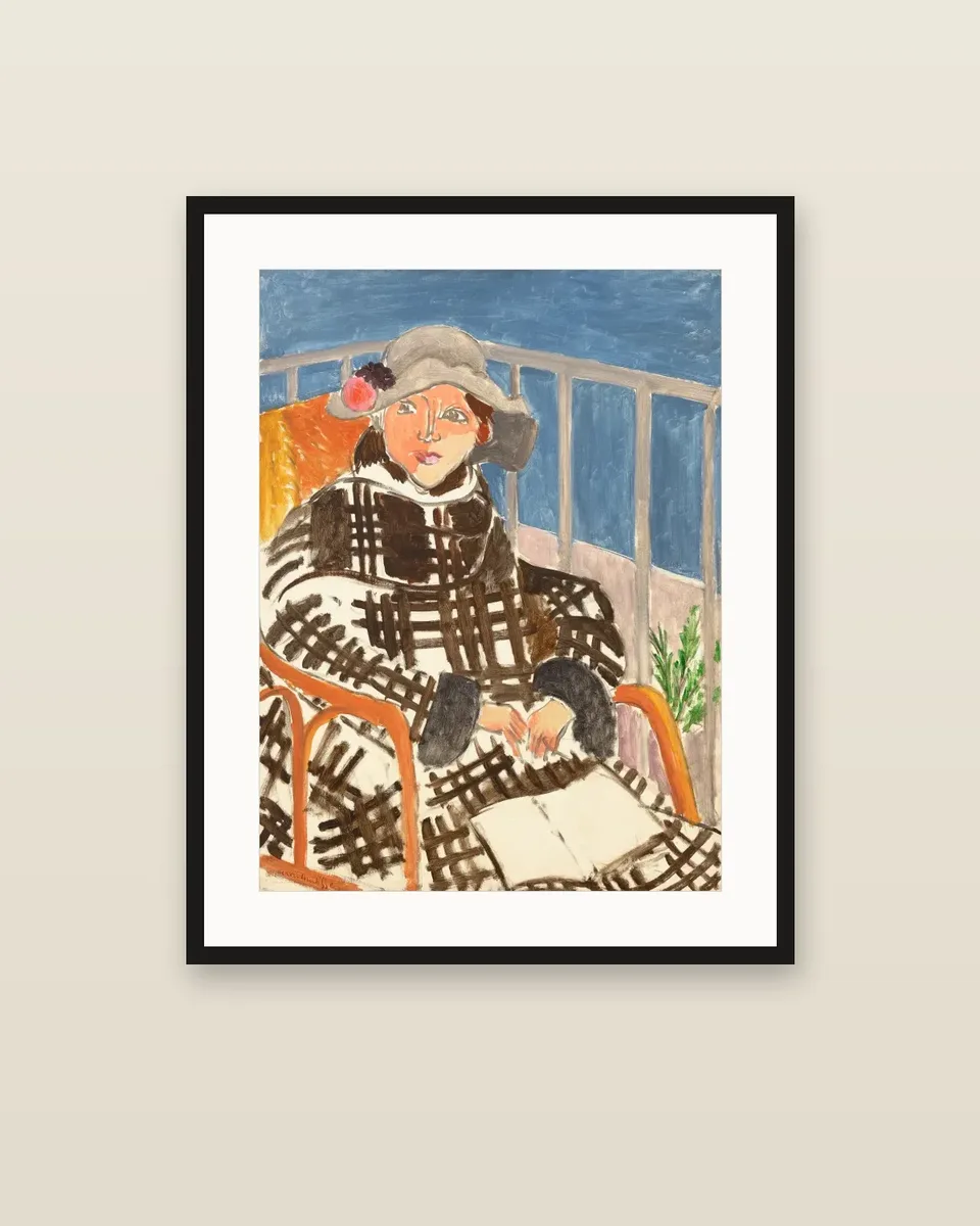 Mademoiselle Matisse en manteau écossais by Henri Matisse, framed