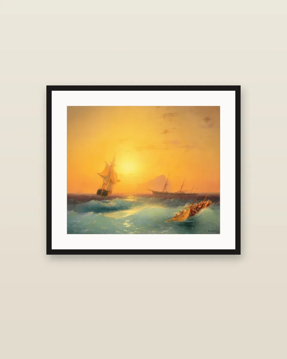 American Shipping off the Rock of Gibraltar by Ivan Aivazovsky, framed