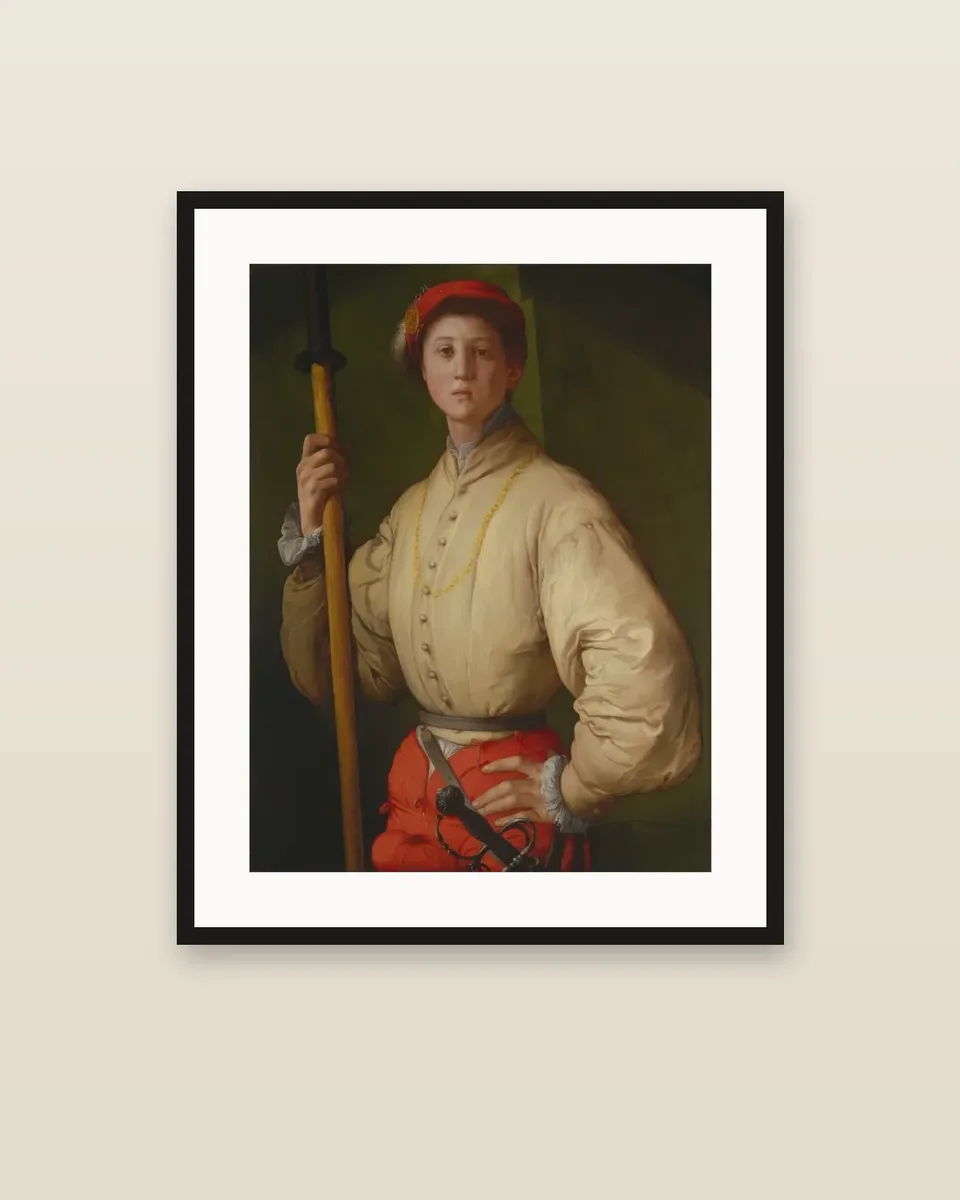 Portrait of a Halberdier by Jacopo Pontormo, framed