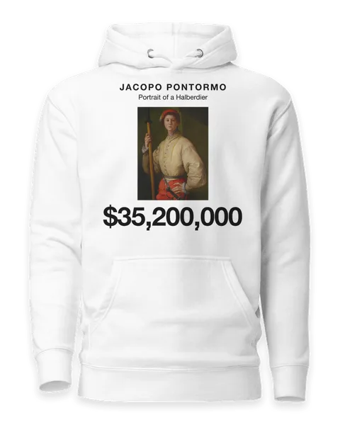 Portrait of a Halberdier by Jacopo Pontormo, on a white hoodie