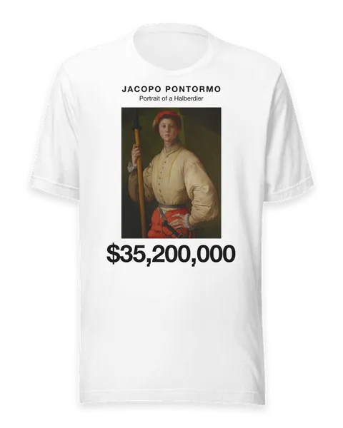 Portrait of a Halberdier by Jacopo Pontormo, on a white t-shirt