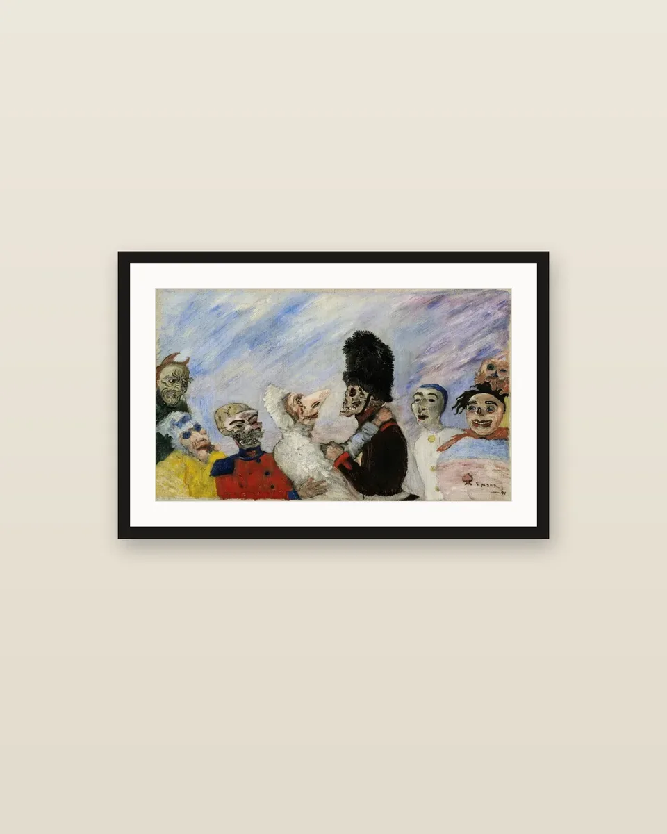 Squelette arrêtant masques by James Ensor, framed