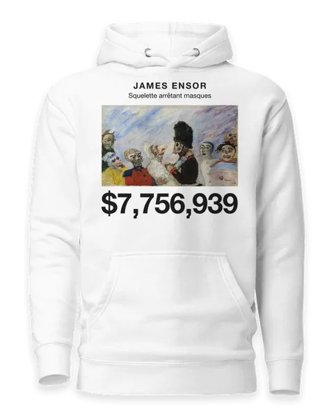 Squelette arrêtant masques by James Ensor, on a white hoodie