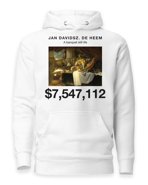 A banquet still life by Jan Davidsz. de Heem, on a white hoodie