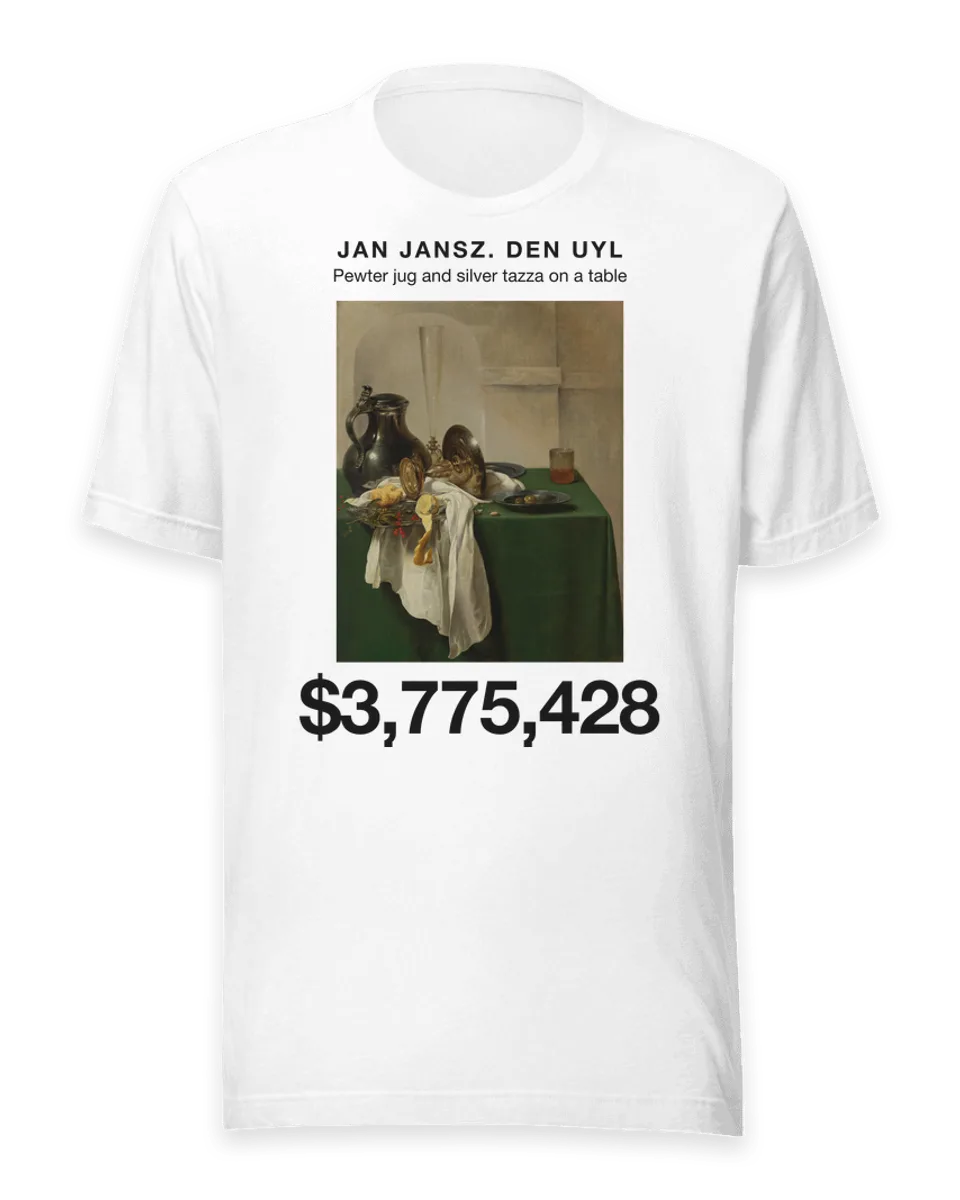 T-shirt: Pewter jug and silver tazza on a table by Jan Jansz. den Uyl