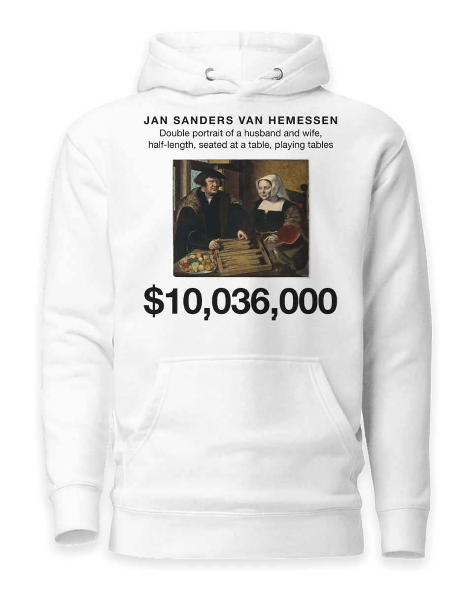 Hoodie: Double portrait of a husband and wife, half-length, seated at a table, playing tables by Jan Sanders van Hemessen