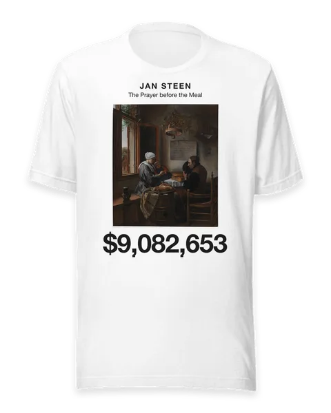 The Prayer before the Meal by Jan Steen, on a white t-shirt