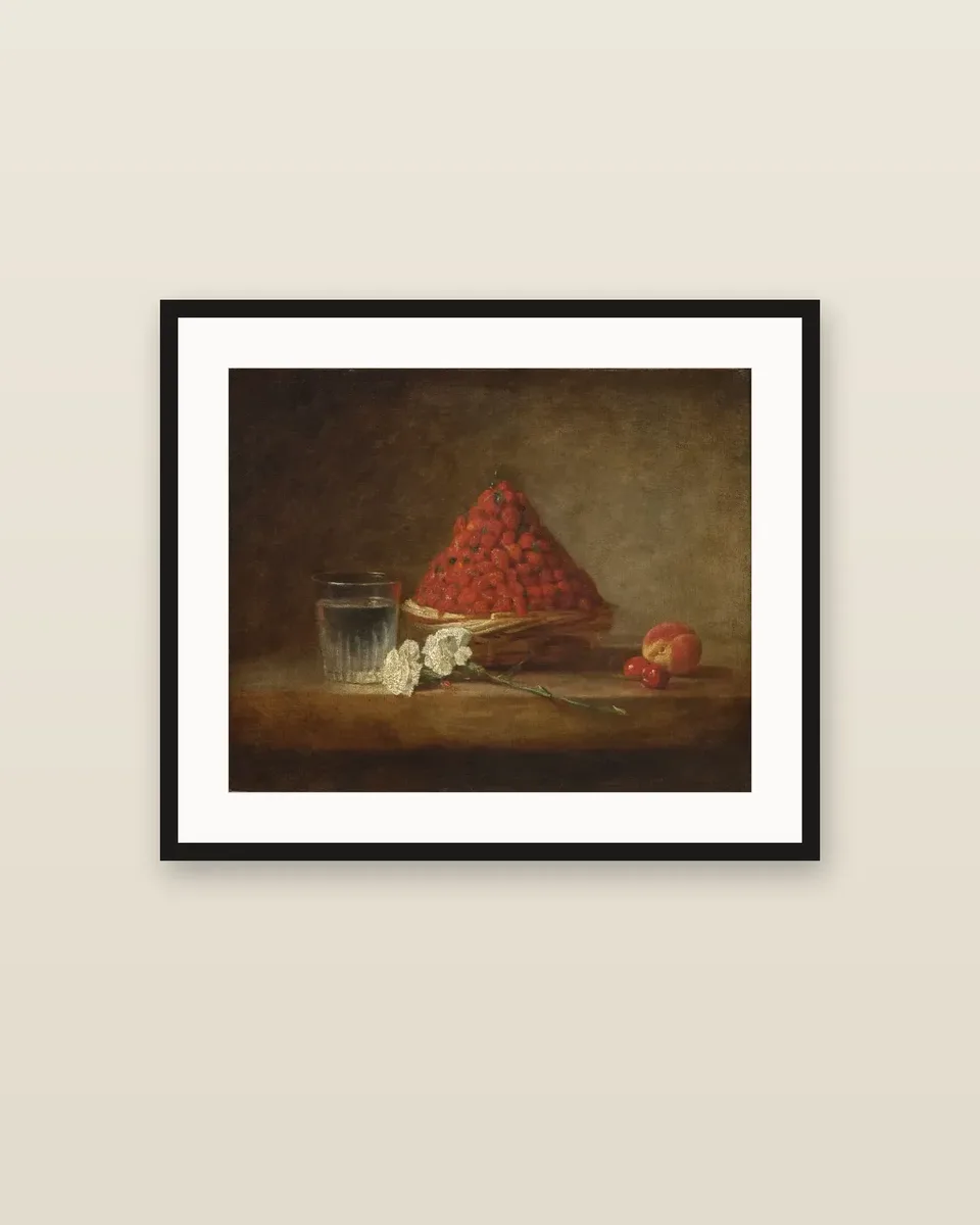 Le Panier de fraises des bois (The Basket of Wild Strawberries) by Jean-Baptiste-Siméon Chardin, framed