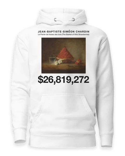 Le Panier de fraises des bois (The Basket of Wild Strawberries) by Jean-Baptiste-Siméon Chardin, on a white hoodie