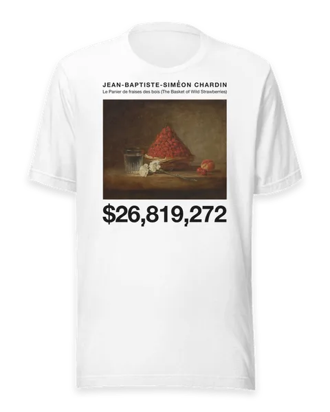 Le Panier de fraises des bois (The Basket of Wild Strawberries) by Jean-Baptiste-Siméon Chardin, on a white t-shirt