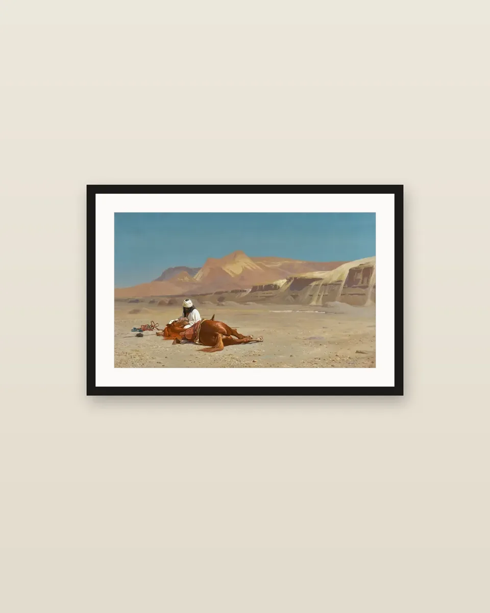 Rider and His Steed in the Desert by Jean-Léon Gérôme, framed