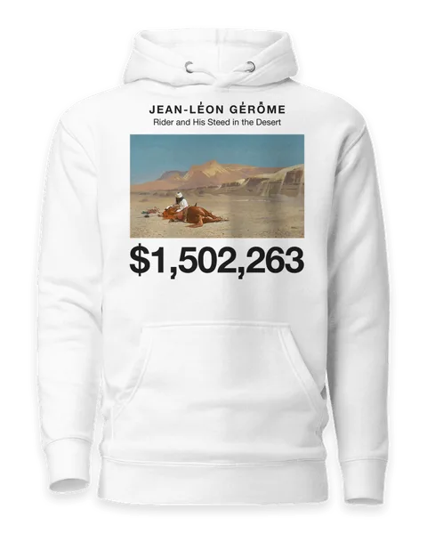 Rider and His Steed in the Desert by Jean-Léon Gérôme, on a white hoodie