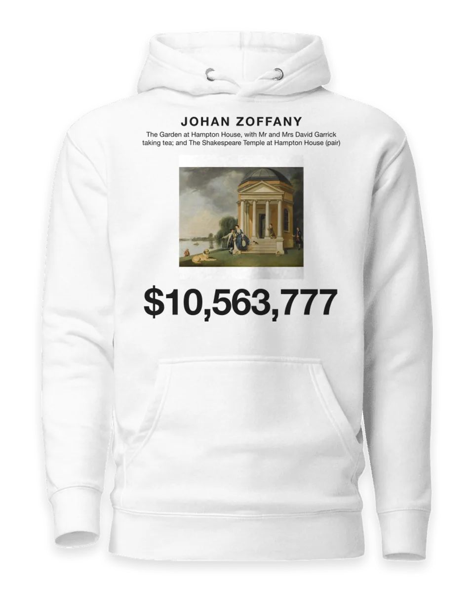 Hoodie: The Garden at Hampton House, with Mr and Mrs David Garrick taking tea; and The Shakespeare Temple at Hampton House (pair) by Johan Zoffany